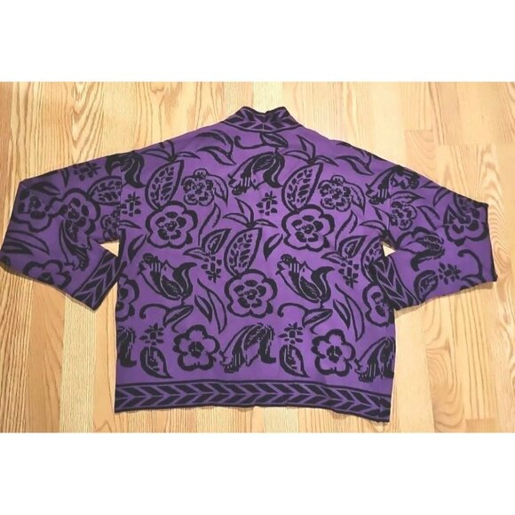 Nanette Lepore Women's Cardigan Sz Medium Floral Plum Purple Comfy Soft - Picture 2 of 5